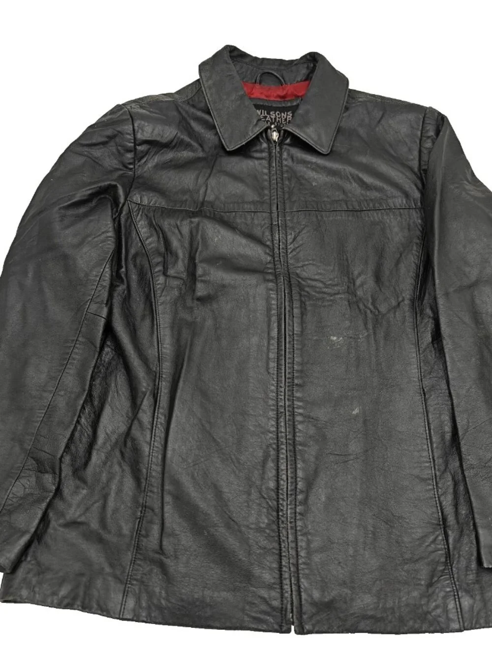 Wilsons Leather Pelle Studio Black Leather Bomber Jacket Red Lining M Vintage